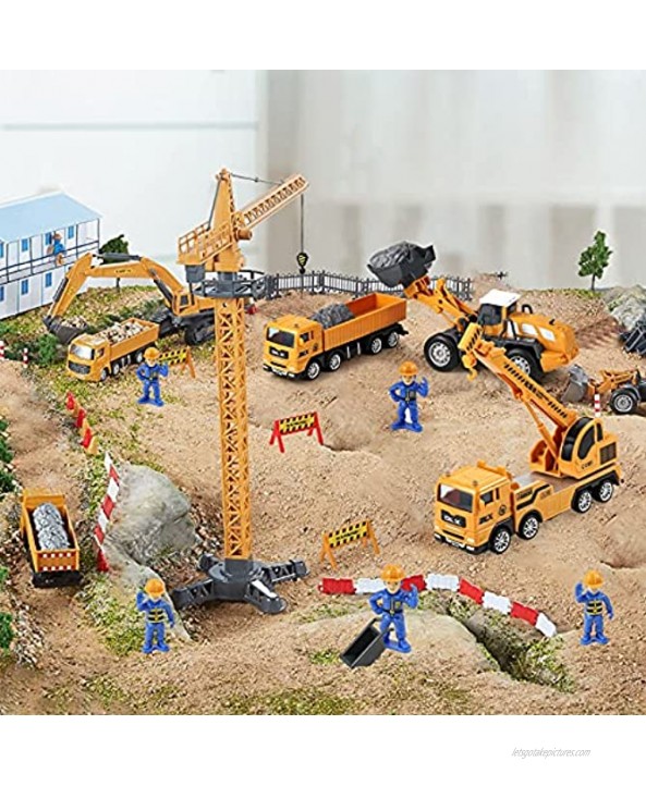 DOLIVE Construction Site Vehicles Toy with Mat STEM Toy Sets Tractor Tower Crane Truck Dump Trucks Excavator Cement Mixer Trucks Kids Engineering Playset for 3+ Year Olds Boys Girls