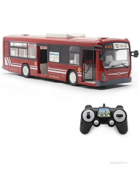 Fisca RC Truck Remote Control Bus 6 CH 2.4G Car Electronic Vehicles Opening Doors and Acceleration Function Toys for Kids with Sound and Light Red