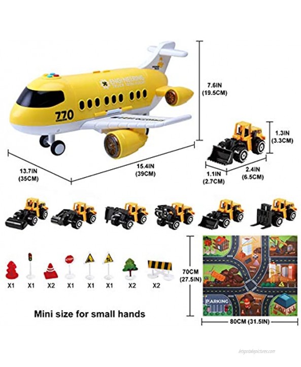 JODUDLR Toddler Toys for 3-5 Year Old Boys,Big Airplane Toy 19-in-1 Educational Transport Airplane Play Set with Large Mat,Gift Kids Toys for Boys Girls Age 3-7