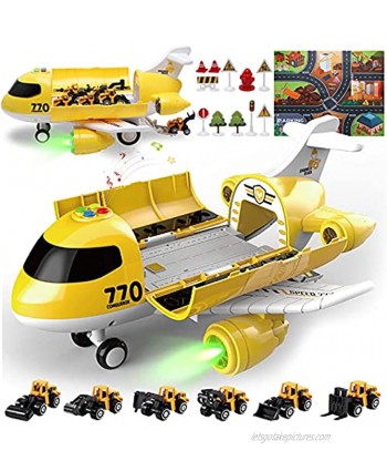 JODUDLR Toddler Toys for 3-5 Year Old Boys,Big Airplane Toy 19-in-1 Educational Transport Airplane Play Set with Large Mat,Gift Kids Toys for Boys Girls Age 3-7