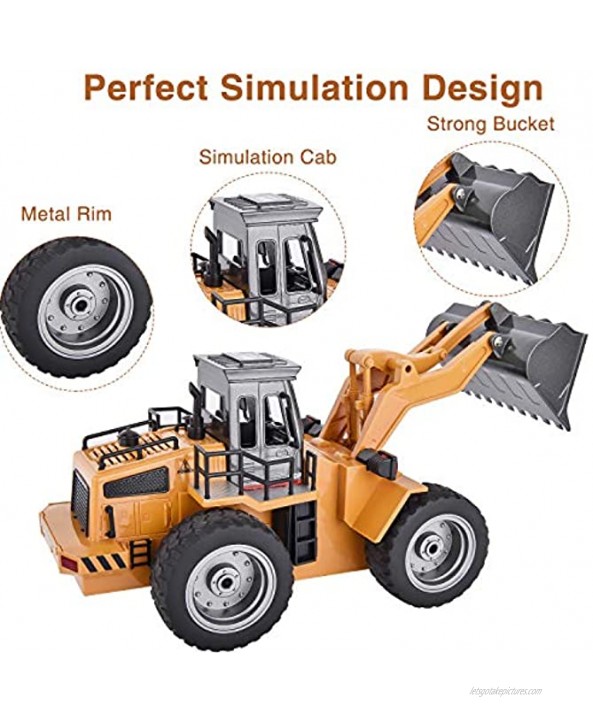 Remote Control Bulldozer Toy 1:16 Hobby RC Trucks Aluminum Alloy Construction Vehicles 4WD Front Loader for 8-15 Years Old Boys Kids Gift
