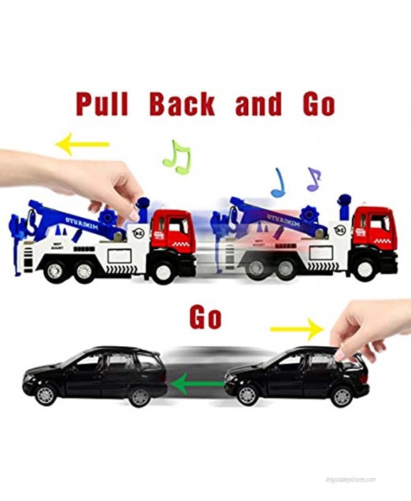 Toy Tow Truck,Pull Back Tow Truck Toys for Boys,Big Toy Cars Miniature Car Carrier Truck Toy for Boys and Girls Gifts Lights and Sound