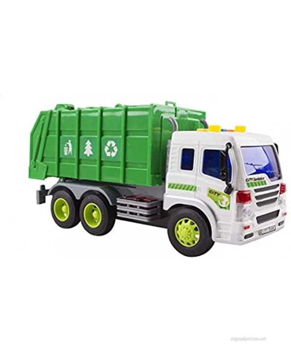 TOYMEMBER Toy Garbage Trucks for Toddlers and Boys Durable Toddler Recycling and Trash Toys Green Trash Truck for Kids Friction Powered Garbage Truck Toys with Lights and Sounds