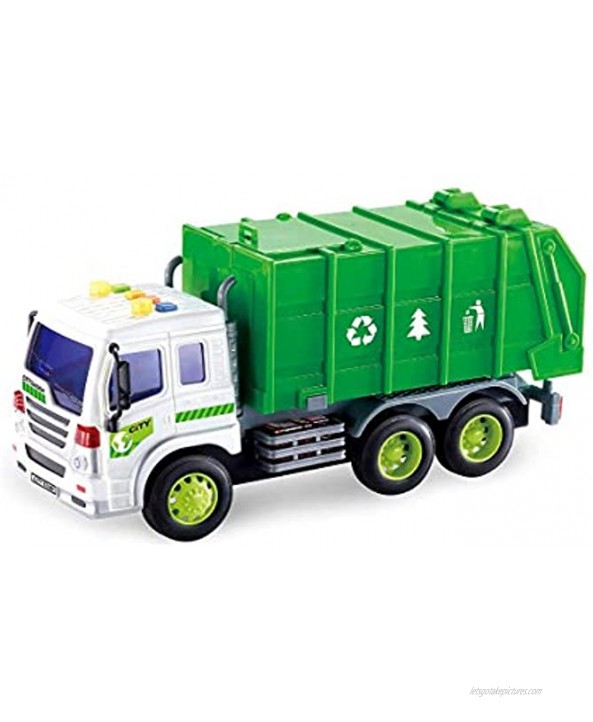TOYMEMBER Toy Garbage Trucks for Toddlers and Boys Durable Toddler Recycling and Trash Toys Green Trash Truck for Kids Friction Powered Garbage Truck Toys with Lights and Sounds