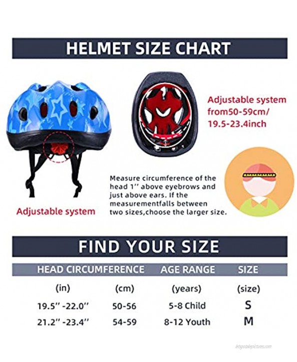 Kids Bike Helmet Skateboard Helmet 5-14 Years Sports Protective Gear Set Adjustable Youth Helmet Knee Elbow Pads Wrist Guards for Cycling Scooter Rollerblading CPSC Certified