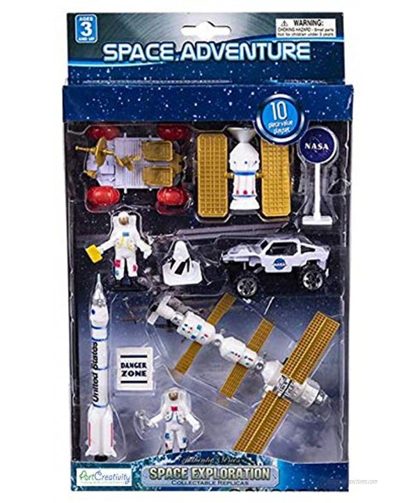 ArtCreativity 10 Pc Space Explorer Toy Kit Pretend Play Set with Astronaut Figurines Robotic Exploration Truck Die Cast Metal Vehicle NASA Sign and More Best Gift for Exploring Boys and Girls