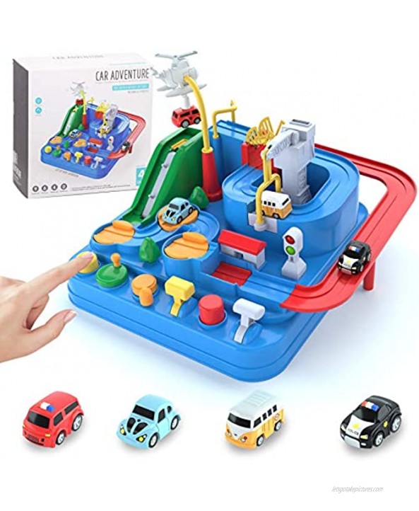 Car Adventure Toys for 3 4 5 6 7 8 Year Old Boys Girls Race Tracks Toy for Boys with 4 Toy Vehicle Preschool Educational Toy Car for Boys Interactive Classic Toys Vehicle Blue