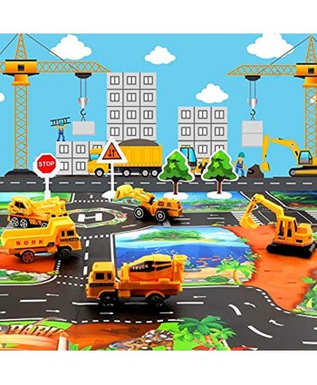 Car Toys Set With Transport Cargo airplane and Large Play Mat Educational Vehicle Construction Car Set for Kids Toddler Boys Child Gift for 3 4 5 6 years old 6 Cars large plane 11 Road Signs