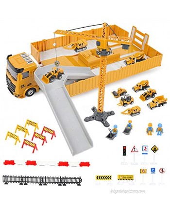 Construction Toys 4 5 6 Years Old Kids Engineering Playset Forklift Steamroller Cement Mixer and Excavator Toy Crane Vehicle Construction Trucks for4+Years Old Kids Christmas Birthday Gifts