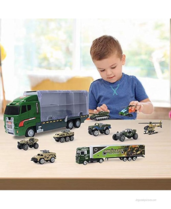 Coolplay 10 in 1 Military Army Vehicle Truck for Toddler Mini Battle Car Toy Set in Carrier Truck for Kids Boys 3 Years Old