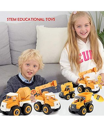 HEKIWAY Construction Vehicles Toys Take-Apart Excavators Truck Toys 4 in 1 DIY Building Educational Playset for Boys Girls Age 3 4 5 6