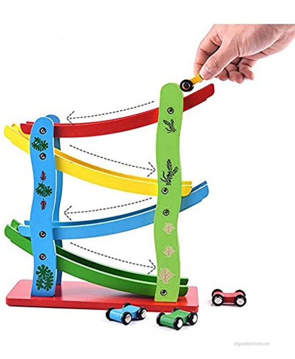 Lewo Wooden Ramp Racer Toddler Toys Race Track Car Games for Kids Boys Girls Gifts with 4 Small Racers