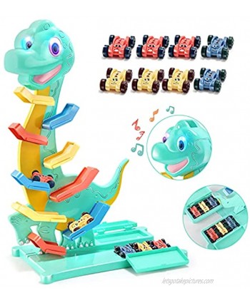 LOVE LIFE Dinosaur Car Ramp Toys for 1 2 3 Year Old Toddler Race Track Toys with 8 Cars and 9 Race Tracks Dinosaur Roar Sound Ramp Racer Toy Gift for Toddlers Boys and Girl