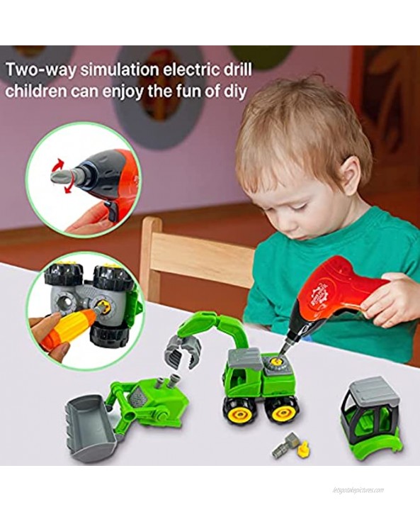 MICHEF Take Apart Toys Play Farm Truck Tractor and Excavator Toy Set with Electric Drill Farm Animals and Farm Accessories Included STEM Learning Toys for Boys Girls Kids Toddlers Building Toy