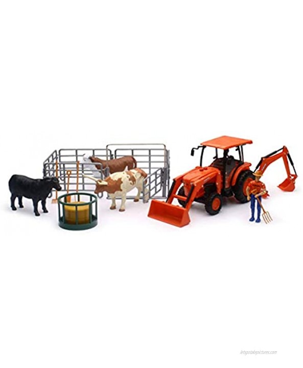 New-Ray NEWSS-33313 Kubota Farm Tractor with Cow Playset
