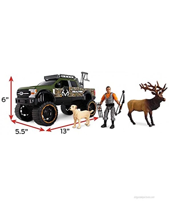 NKOK Realtree Camo 1 18 Scale Free-Wheel Playset 8-PC Set Ford F-250 Super Duty w Accessories: Roll Bar Roof Rack Light Bar Working Doors and Tailgate Game Hoist Hunter Bow&Arrows Dog & Elk