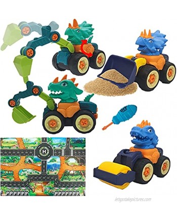 Take Apart Dinosaur Toys with A Map and A Drill for Kids Building Sand Toy Set Construction Engineering Truck Vehicle Playsets Birthday Gift for Boys Girls Toddlers Age 3 4 5 6 7 8 9 Years Old