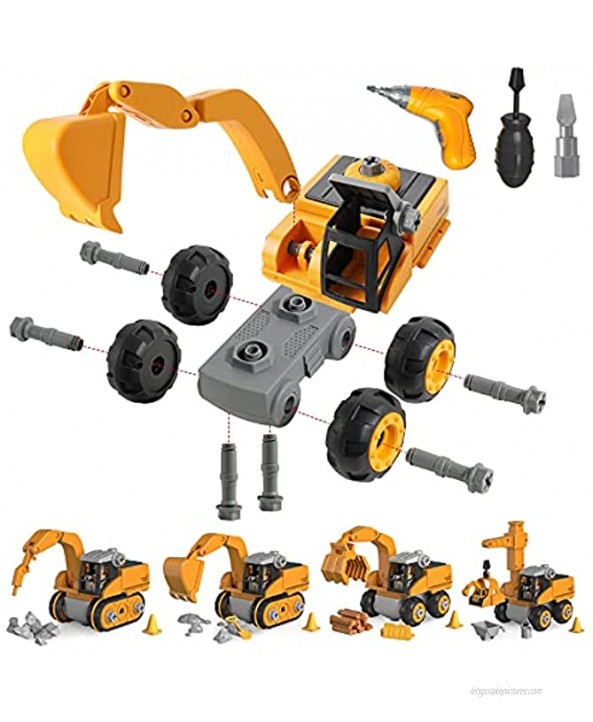 Take Apart Truck Toy with Electric Drill Construction Truck DIY Assemble Vehicle Toy for Kids 3 Years Old and Up