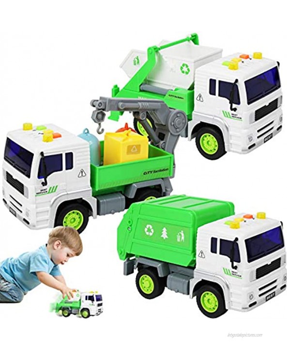 TeganPlay 3 Pack Friction Powered Garbage Truck Toys with Lights and Sounds Includes Waste Collection Sanitation and Recycling Vehicles Cars for Boys Toddlers Girls