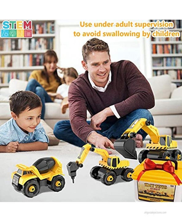 TEUVO Construction Take Apart Toys with Electric Drill Building Excavator Toy STEM Trucks Vehicle Construction Vehicles for Kids Educational Learning Gifts for Ages 3+ Boys & Girls