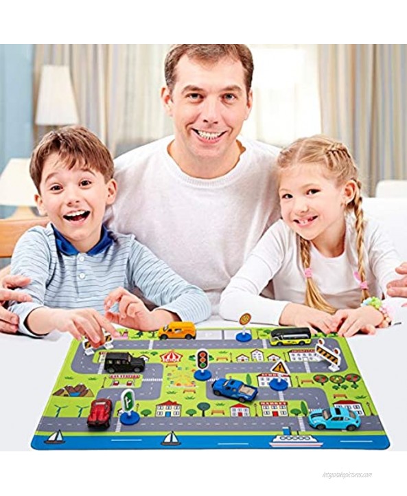 Toy Cars for 2 3 4 5 6 Year Old Boys 6 City Diecast Car Toys 6 Road Signs and 15.5 x 23.5 Playmat Metal Pull Back Car Best Gifts for 2 3 4 5 6 Year Old Boys Toddlers Kids