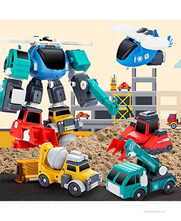 Toys for 3 4 5 6 7 Year Old Boys Karjoefar Vehicle Robot Toys STEM Building Toys for Kids Ages 3-7 4 in 1 Construction Transform Robot Cars Toys Christmas Birthday Gifts for Boys Kids