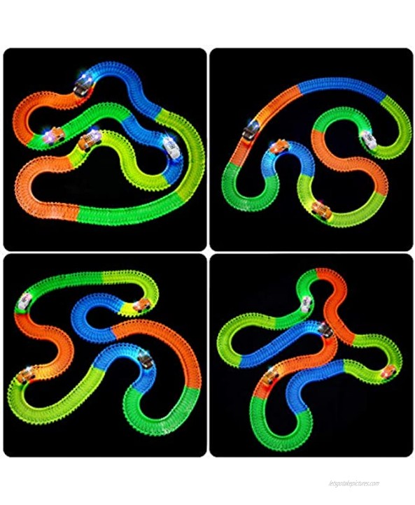 Tracks Cars Replacement only Toy Cars for Most Tracks Glow in The Dark Car Track Accessories with 3 Flashing LED Lights Compatible with Car Tracks for Kids Girls and Boys4pack