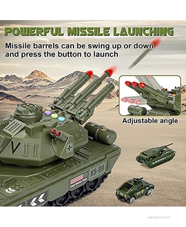 UNIH Tank Toy Sets Military Transport Tank and 4PCS Army Vehicles Tank & Vehicle Playset with 4 Sound and Launcher Birthday Gift for Kids Boys 3 4 5 6 7 Years Old Battery not Included