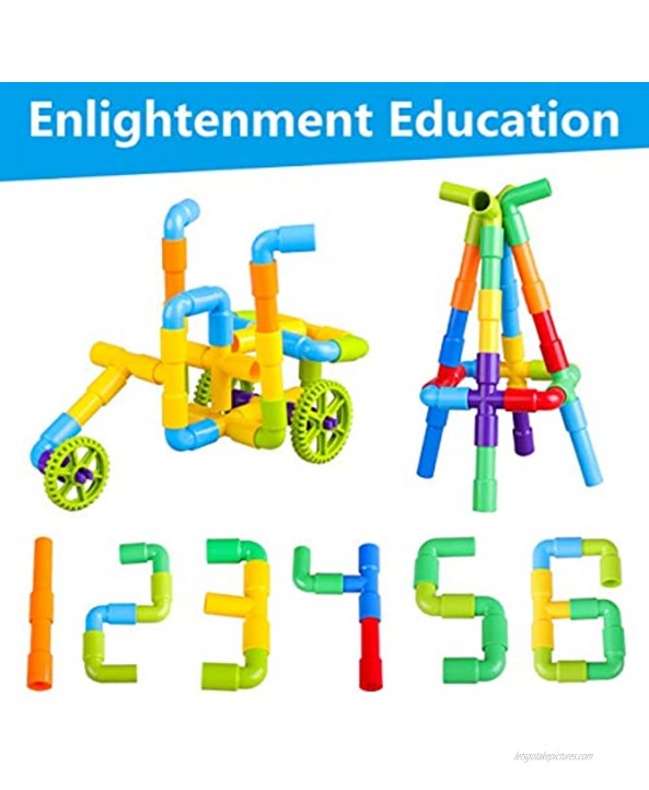 176 Piece Pipe Tube Toy Sensory Toys Tube Locks Construction Building Blocks Educational STEM Building Learning Toys with Wheels Baseplate for All Ages Kids Boys Girls