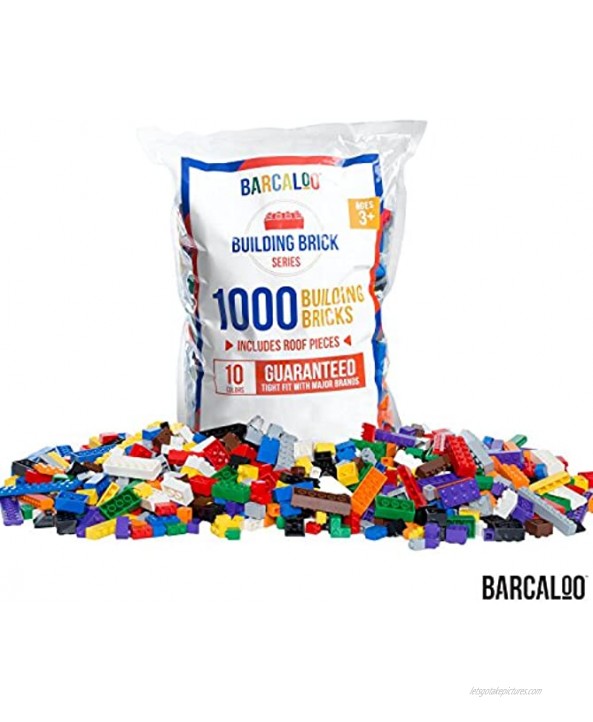 Barcaloo 1000 Piece Building Bricks Set- 10 Classic Colors Guaranteed Tight Fit Compatible with All Major Brands