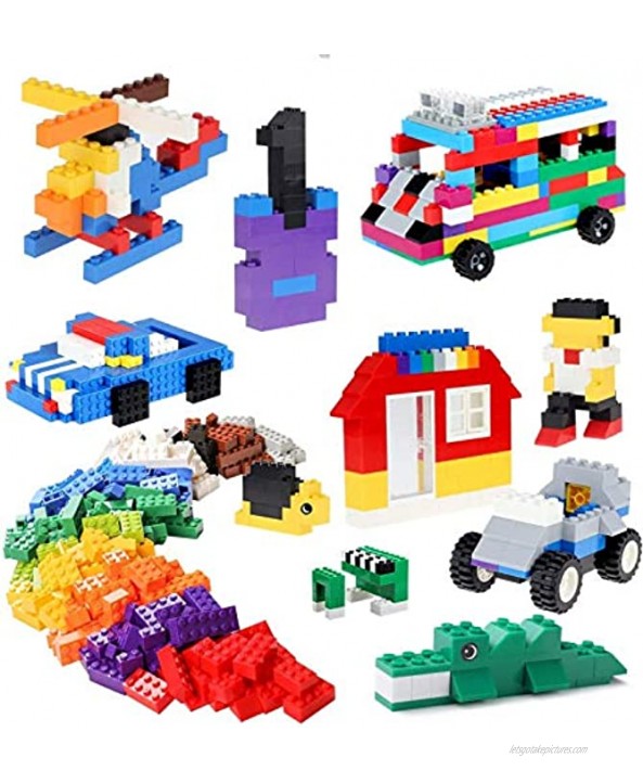 Building Bricks 520 Pieces Set 500 Basic Building Blocks in 17 Shapes Includes Wheels Door Window Bulk Block with Reusable Storage Box and Building Base Plate Compatible to All Major Brands