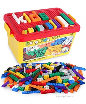 Building Bricks 520 Pieces Set 500 Basic Building Blocks in 17 Shapes Includes Wheels Door Window Bulk Block with Reusable Storage Box and Building Base Plate Compatible to All Major Brands