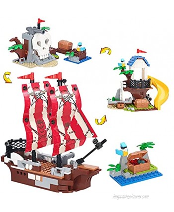 Finebely 3in1 Pirate Ship Building Set with Treasure Island Toy Pirates Island Building Kit Outpost with Slide and Seesaw Creative Playset Pirates Themed Gifts for Boys Ages 6 Years and up 260 Pcs