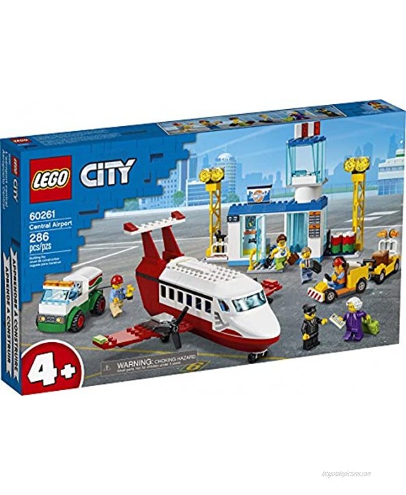 LEGO City Central Airport 60261 Building Toy with Passenger Charter Plane Airport Building Fuel Tanker Baggage Truck Cargo and 6 Minifigures Great Gift for Kids 286 Pieces