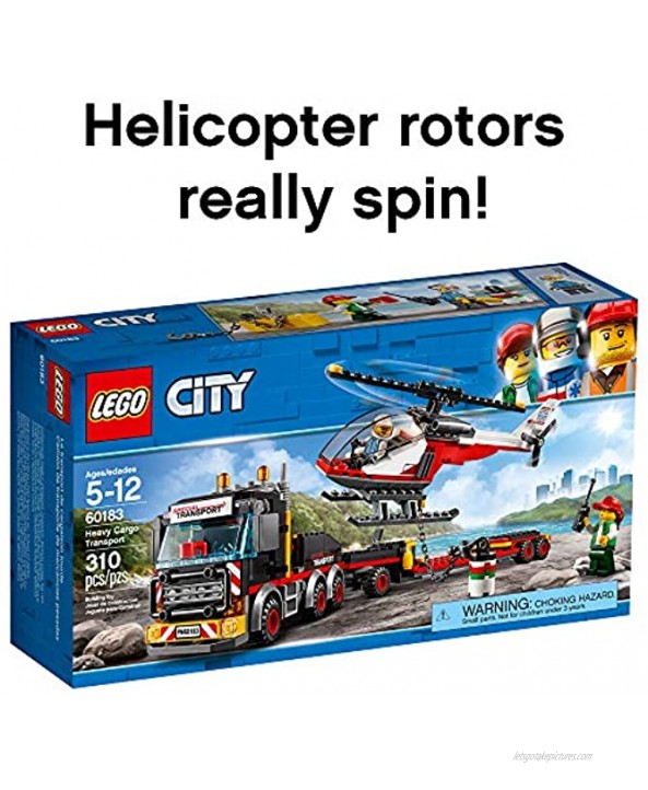 LEGO City Heavy Cargo Transport 60183 Toy Truck Building Kit with Trailer Toy Helicopter and Construction Minifigures for Creative Play 310 Pieces Discontinued by Manufacturer