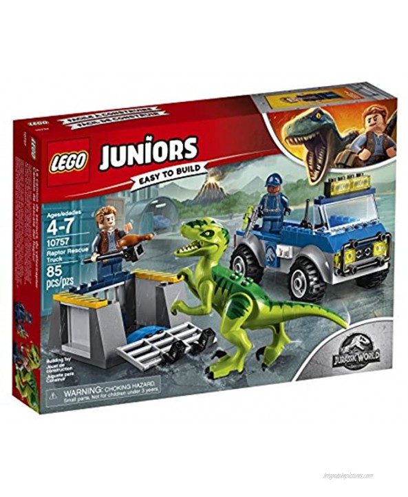 LEGO Juniors 4+ Jurassic World Raptor Rescue Truck 10757 Building Kit 85 Pieces Discontinued by Manufacturer