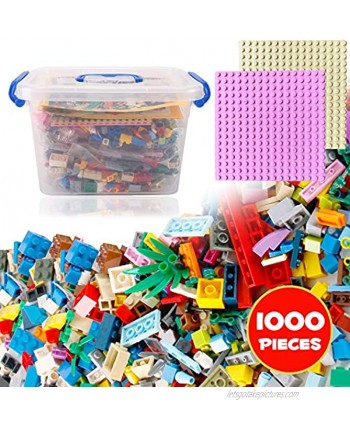 Liberty Imports Bucket of Mini Building Bricks Playset with Base Plates 16 Color Classic and Pastel Mix Blocks Set in Carrying Case Tight Fit and Compatible with All Major Brands 1000 Pieces