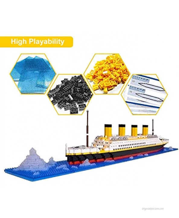 Micro Mini Blocks Titanic Model Building Set with 2 Figure 1872 Piece Mini Bricks Toy Gift for Adults and Kids