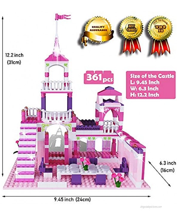 MONING.C JIMUJIA Girls Building Blocks Toys Princess Castle 361 Pieces Pink Palace Prince and Princess Toys for Girls Bricks Construction Toys Christmas Birthday Gift for Kids Age 6-12 and Up
