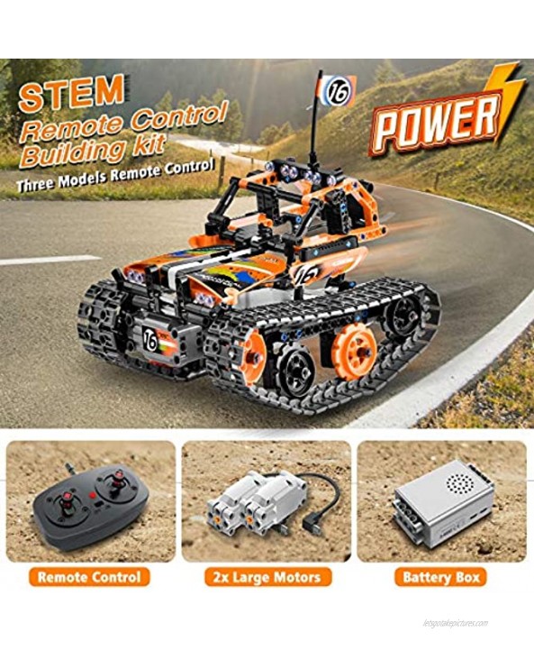 OASO Remote Control STEM Building Kit for Boys 8-12 392 Pcs Science Learning Educational Building Blocks for Kids 3 in 1 Tracked Racer RC Car Tank Robot Toys Gift Sets for Boys Girls