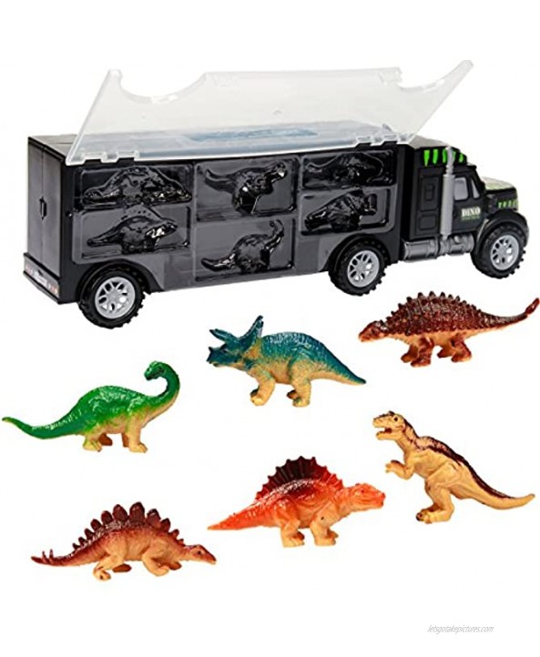 Oumoda Dinosaur Truck Transport Car Carrier Truck Toy with 6 Dinosaurs Toys Inside and 10 Dinosaur Stamps Gifts for Kids Boys Toy for Ages 3 4 5 Years Old and Up