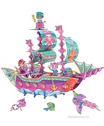 PINXIES Marvelous Mermaid Ship | Build-Your-Own Magical Boat Play Set Kids 3D Puzzle Toy STEM Girl Toys Ages 6-7 and Up