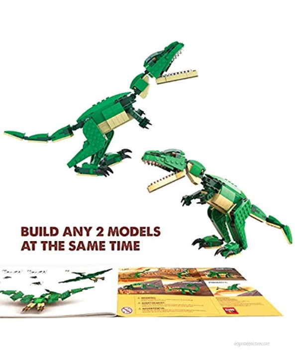 SmartEmily Cubb Toys Grand Dinosaurs 6in1 Dinosaur Toy Set Building Blocks for Boys and Girls Build a T-rex Velociraptor Apatosaurus Pterodactyl Triceratops Ankylosaurus 672 Pieces