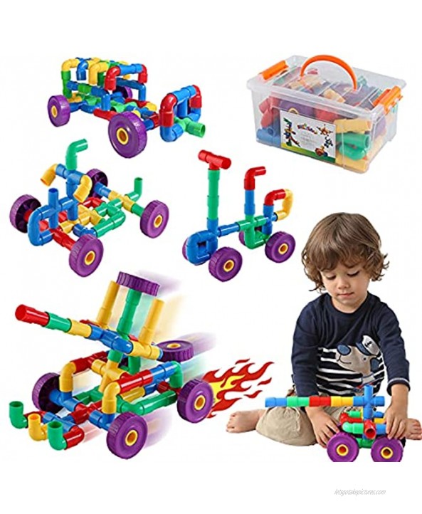 ZoZoplay STEM Learning Toy Tubular Pipes & Spouts & Joints 64 Piece Build Bicycle Tank Scootie Moter Skills Endless Designs Educational Building Blocks Set for Kid Ages 3+ Multicolor