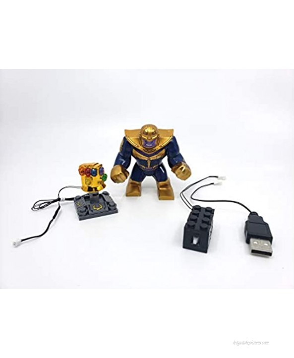 BlingBlingBrick Thanos Minifigure with Handmade LED Chrome Infinity Gauntlet Super Heroes Small
