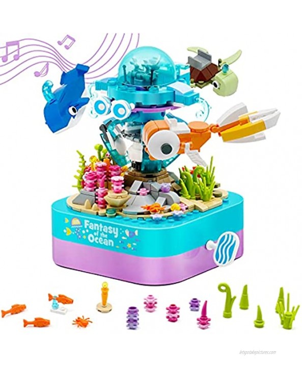 MusicBox Building Toys for Girls and Boys 8 9 10 11 12+ Year Old Ideal Gifts for Kids Age 8-12 8-14 STEM Project and Activities Best Birthday Gifts Rotate with Music Ocean
