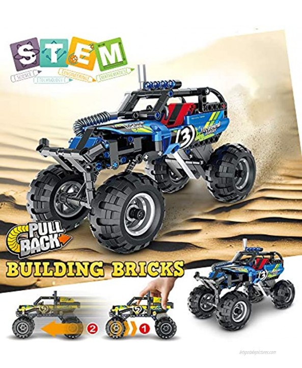 Building Toys Gifts for Boys & Girls Age 6yr-12yr Construction Engineering Kits for 7 8 9 10 Year Old Educational STEM Pull Back Building Blocks Car Toy 193 Pcs Blue