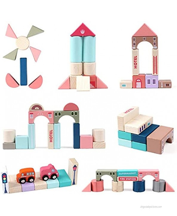 CICITOYWO Wooden Building Blocks Set Wood Kids Construction Stacker Stacking Preschool Learning Educational Preschool Toys Kit for Toddler 3+ Year Old Boy and Girl Gifts