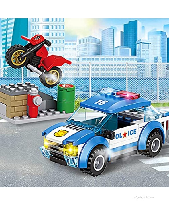 City Police Chase Arrest Thief and Prisoner Transport Building Kit with Prisoner Transporter Cop Car and Motorcycle Fun Toys Playset for Roleplay and Gift for Kids Boys 6+ 362 Pieces
