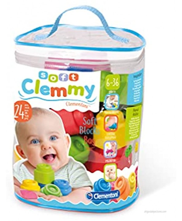 Clementoni Baby Clemmy Soft Block 24pc Zip Bag Building Construction Toy Multi-colored 8